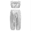 ACSUSS Kids Boys Girls Metallic Crop Tank Top with Sparkly Harem Pants Shiny Jazz Hip Hop Dance Performance Outfit Silver 15-16 Years view 4