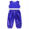ACSUSS Kids Boys Girls Metallic Crop Tank Top with Sparkly Harem Pants Shiny Jazz Hip Hop Dance Performance Outfit Royal Blue 13-14 Years view 1