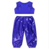 ACSUSS Kids Boys Girls Metallic Crop Tank Top with Sparkly Harem Pants Shiny Jazz Hip Hop Dance Performance Outfit Royal Blue 13-14 Years view 2
