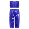 ACSUSS Kids Boys Girls Metallic Crop Tank Top with Sparkly Harem Pants Shiny Jazz Hip Hop Dance Performance Outfit Royal Blue 13-14 Years view 3