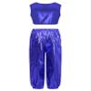 ACSUSS Kids Boys Girls Metallic Crop Tank Top with Sparkly Harem Pants Shiny Jazz Hip Hop Dance Performance Outfit Royal Blue 13-14 Years view 4