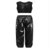 ACSUSS Kids Boys Girls Metallic Crop Tank Top with Sparkly Harem Pants Shiny Jazz Hip Hop Dance Performance Outfit Black 14-15 Years view 3