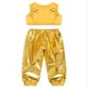 ACSUSS Kids Boys Girls Metallic Crop Tank Top with Sparkly Harem Pants Shiny Jazz Hip Hop Dance Performance Outfit Gold 7-8 Years view 2