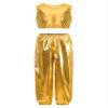 ACSUSS Kids Boys Girls Metallic Crop Tank Top with Sparkly Harem Pants Shiny Jazz Hip Hop Dance Performance Outfit Gold 7-8 Years view 3