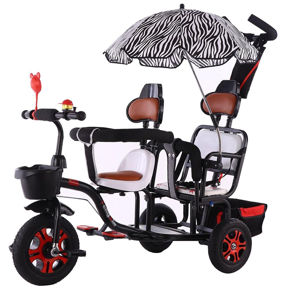 Black,JIYIAN Kids Bike,Toddler Tricycles,Enlarged Storage Rear Basket and Rear Seat, Flexible Steering Handle 3 Wheels Tricycles for Outdoor Play Tandem Bicycle
