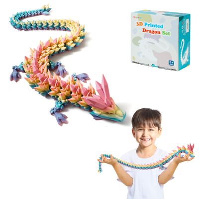 Oarmzr 30'' 3D Printed Dragon - 3D Printed Toys, Articulated Crystal Dragon Large Rainbow Animal Fidget Toy, Decor Huge Dragons Collectible Figurines(Mixcolor3,30inch)
