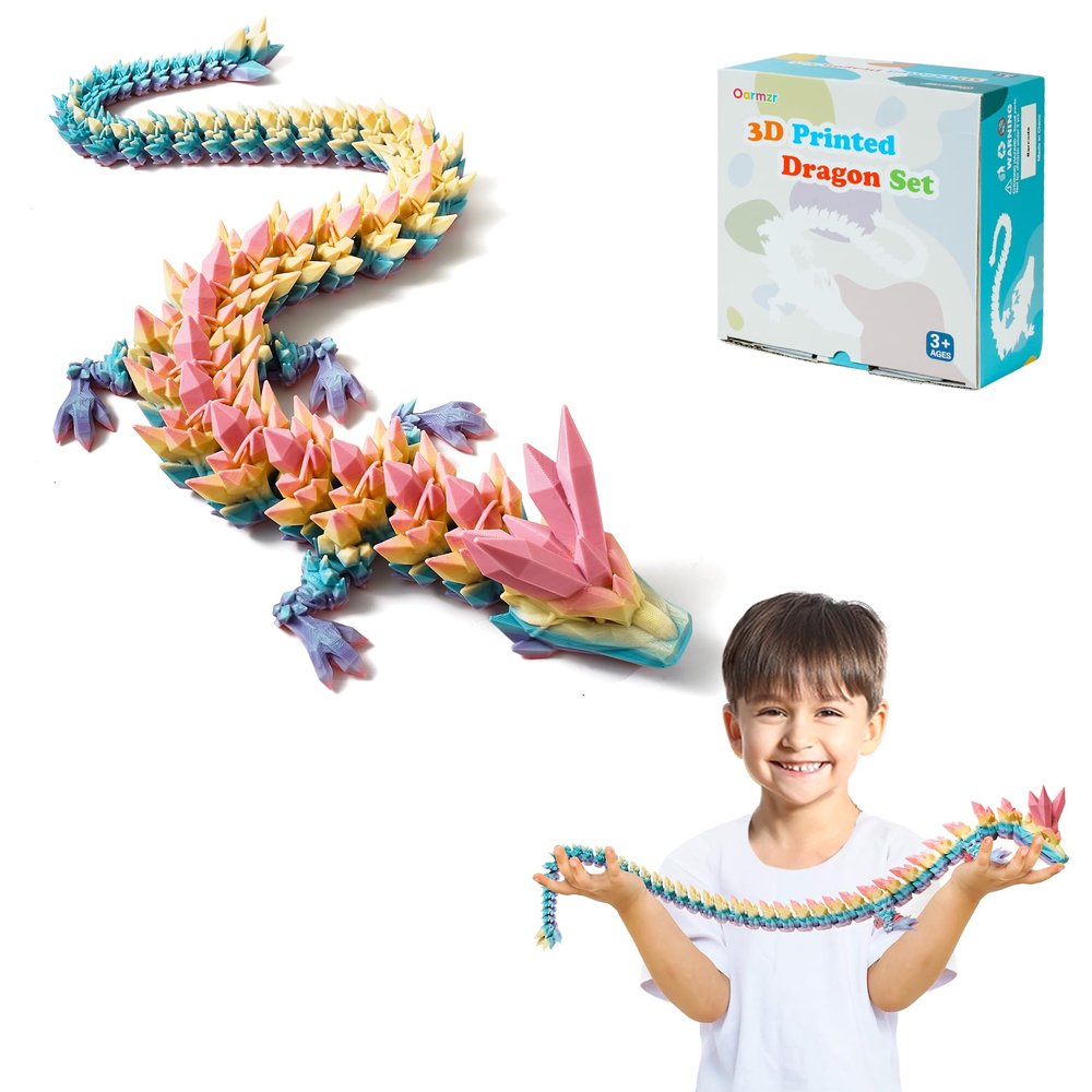 Oarmzr 30'' 3D Printed Dragon - 3D Printed Toys, Articulated Crystal Dragon Large Rainbow Animal Fidget Toy, Decor Huge Dragons Collectible Figurines(Mixcolor3,30inch)