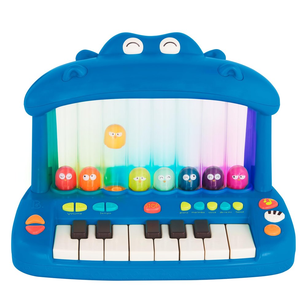 B. toys Toy Keyboard Play Piano Songs, Sounds & Lights Musical Instrument for Toddlers, Kids 12 Months + Hippo Pop