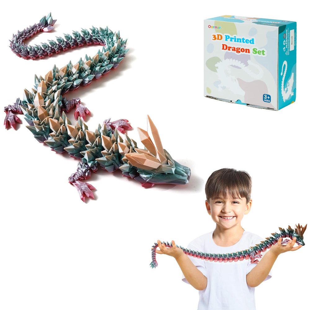 Oarmzr 30'' 3D Printed Dragon - 3D Printed Toys, Articulated Crystal Dragon Large Rainbow Animal Fidget Toy, Decor Huge Dragons Collectible Figurines(Mixcolor4,30inch)