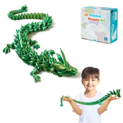 Oarmzr 30'' 3D Printed Dragon - 3D Printed Toys, Articulated Crystal Dragon Large Rainbow Animal Fidget Toy, Decor Huge Dragons Collectible Figurines(Laser Green,30inch)