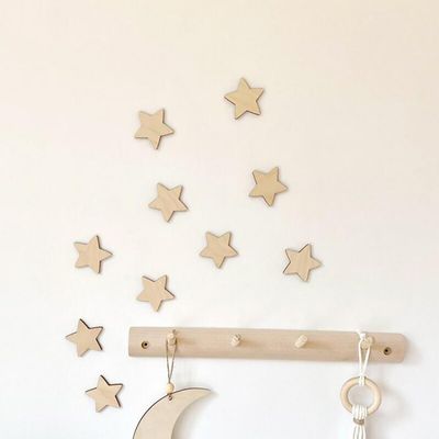 10 Pieces Boho Nursery Star Wall Decor,Wooden Baby Room Star Wall Decor,Wooden Star Decoration for Children Baby Kids Boys Girls Bedroom Nursery Pendant