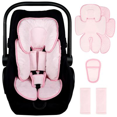 2 in 1 Infant Car Seat Insert Head and Body Support Set, Reversible Newborn Insert for Carseat with 3 Extra Strap Paddings, Soft Stroller Cushion Pillow Insert Girls, Fits for Stroller, Swing, Pink
