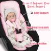 2 in 1 Infant Car Seat Insert Head and Body Support Set, Reversible Newborn Insert for Carseat with 3 Extra Strap Paddings, Soft Stroller Cushion Pillow Insert Girls, Fits for Stroller, Swing, Pink view 3