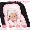 2 in 1 Infant Car Seat Insert Head and Body Support Set, Reversible Newborn Insert for Carseat with 3 Extra Strap Paddings, Soft Stroller Cushion Pillow Insert Girls, Fits for Stroller, Swing, Pink view 4