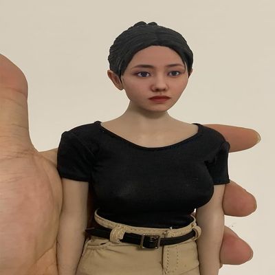 1/12 Scale Female Head Sculpt, Painted Pale Wheat Skin Head Carved Accessories for 6inch Action Figure Body, 1/12 Scale Makeup Female Head Sculpt Accessory - Finished Bald Head Only (Design B)
