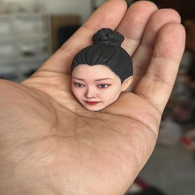 1/12 Scale Female Head Sculpt, Painted Pale Wheat Skin Head Carved Accessories for 6inch Action Figure Body, 1/12 Scale Makeup Female Head Sculpt Accessory - Finished Bald Head Only (Design A)