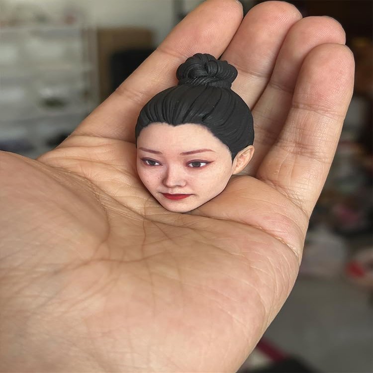1/12 Scale Female Head Sculpt, Painted Pale Wheat Skin Head Carved Accessories for 6inch Action Figure Body, 1/12 Scale Makeup Female Head Sculpt Accessory - Finished Bald Head Only (Design A)