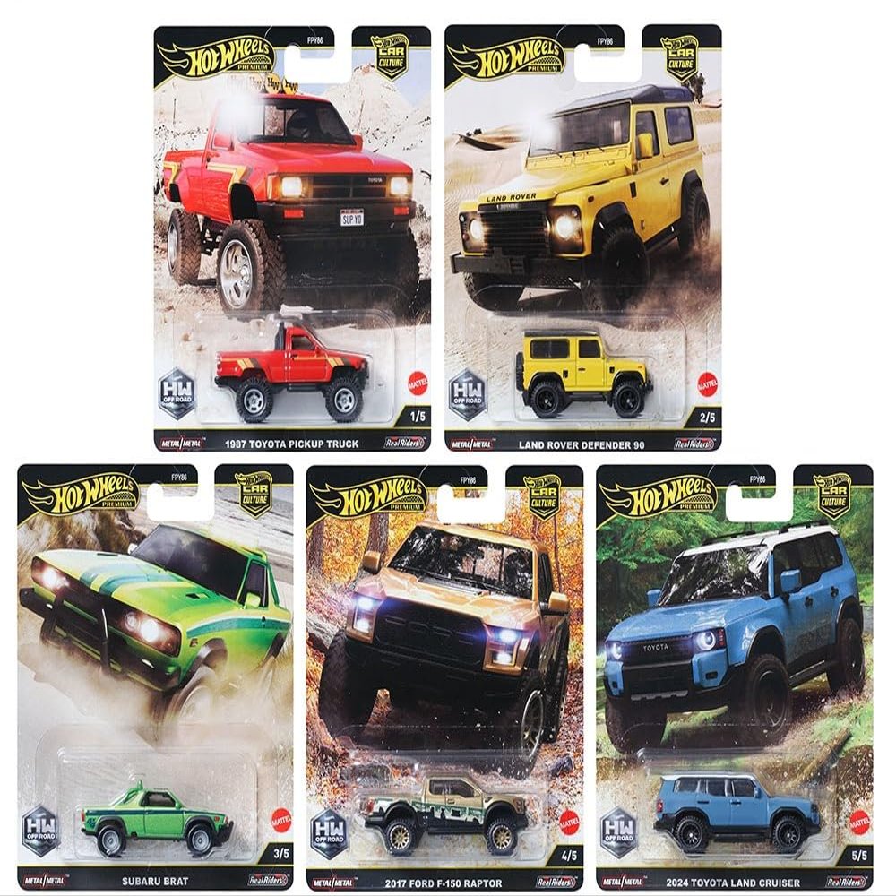 1:64 Scale Diecast Model Car Compatible with Hot Wheels Car Culture HW Off Road H Case Set of 5 Cars, FPY86-961H