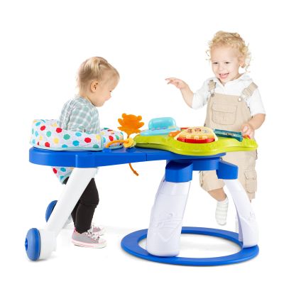 GLACER 3 in 1 Kids Play Center, Activity Walker w/ 3-Position Adjustable Seat, Music Tabletop, Wide Base & 2 Smooth Wheels, Toddle Station for 6-36 Months Old (Blue)