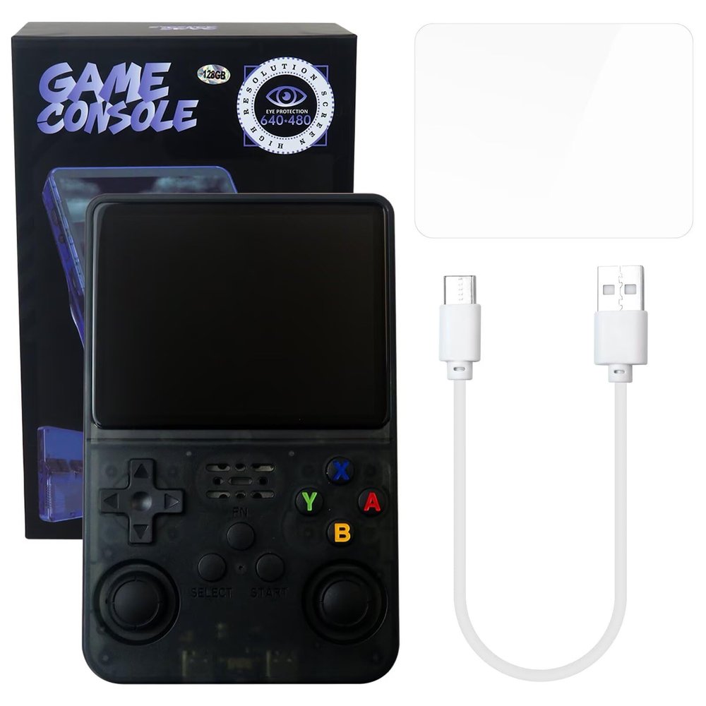 GRABOTE New R36S Retro Handheld Video Game Console Linux System 3.5 Inch IPS Screen Portable Pocket Video Player Built-in 15000 Games 128G (Black)