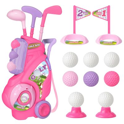 Jovizo Toddler Golf Set for Girls Boys 2 3 4 Years Old, Upgraded Kids Golf Cart with 3 Clubs & 8 Balls, Outdoor Indoor Sports Toys Birthday Gift, Pink