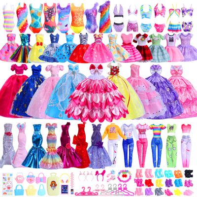 110PCS Doll Clothes and Accessories for 11.5 inch Dolls -Princess Gowns, Fashion Dresses, Slip Dresses, Top, Pants, Jumpsuit, Swimsuits, Shoes, Hangers, Doll Dress up Toys for Girls Kids Birthday Gift