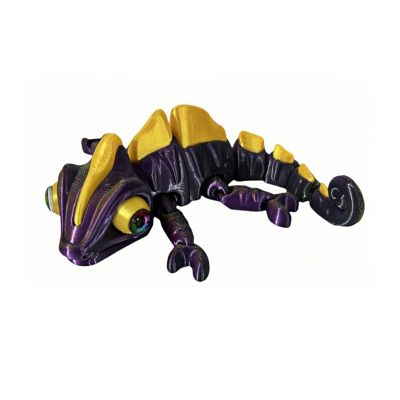 3D Printed Chameleon Model, Cool hinged Gradient Color Simulation Chameleon Statue 5.12 inches with Movable Joints, Suitable for Birthday Desktop Decoration Gifts (Blue)