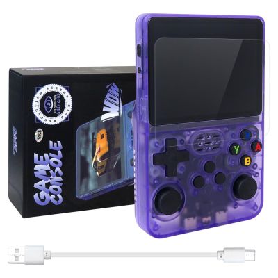 GRABOTE New R36S Retro Handheld Game Console with 128G 3.5 Inch IPS Screen Built-in 15000 Games Open Source Linux System 640x480 Resolution Portable Pocket Video Player (Purple)