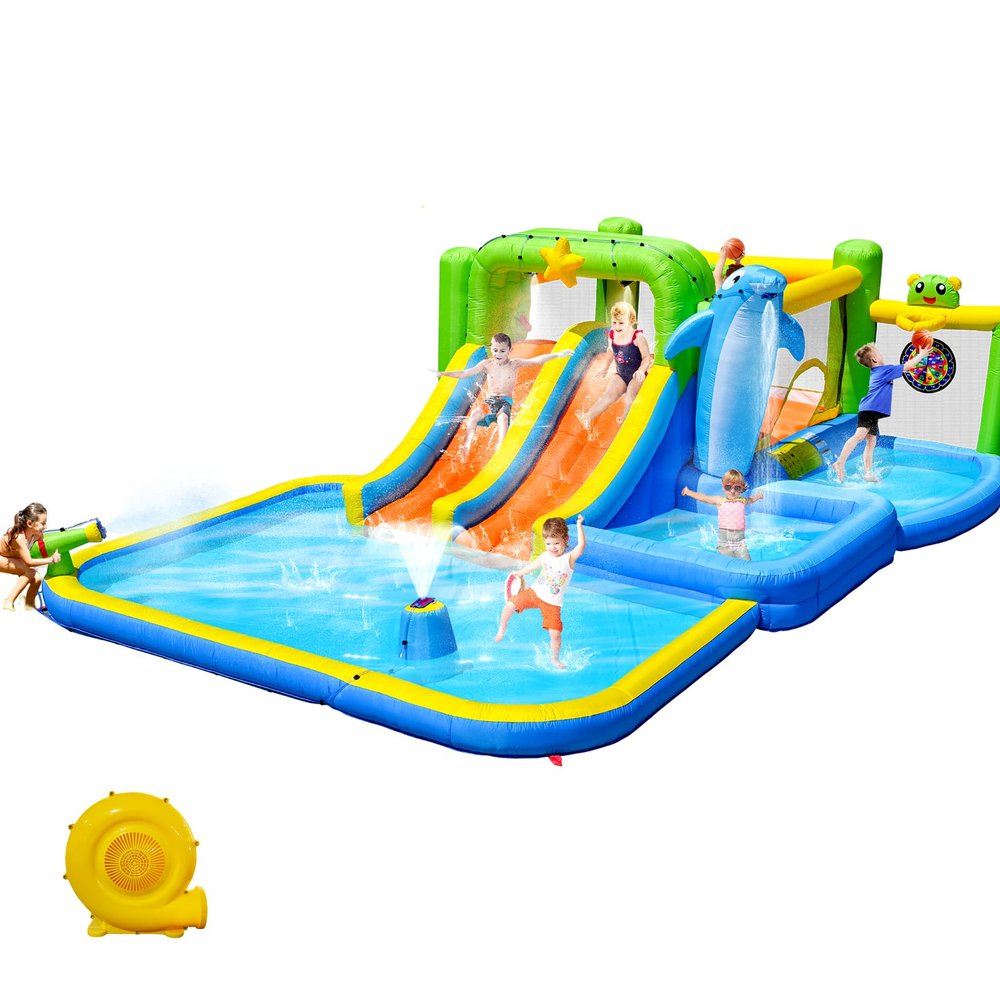 Bounce House, Inflatable Bounce Castle with Blower for Kids, Blow Up Jumping Bouncer with Slide, Climbing Wall, Obstacles, Trampoline, Ball Pit Pool for Indoor Outdoor