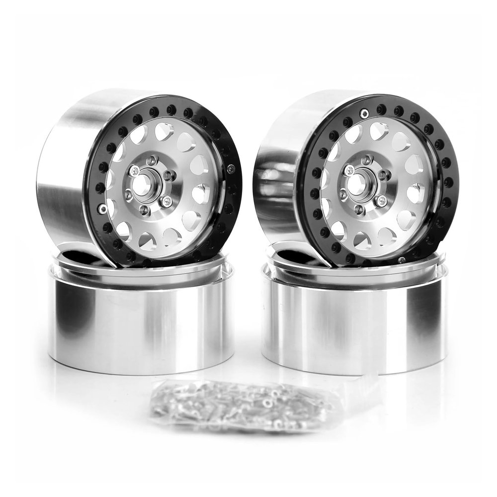 4pcs Metal 2.2" Beadlock Rim Hub Compatible with 1/10 RC Crawler Car(Silver)