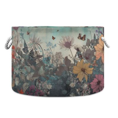 Kigai Wildflowers Blanket Basket with Cotton Rope Handles Baby Laundry Bakset Collapsible Fabric Storage Bin for Living Room Bedroom Nursery Home Organizing, 20x14 inch