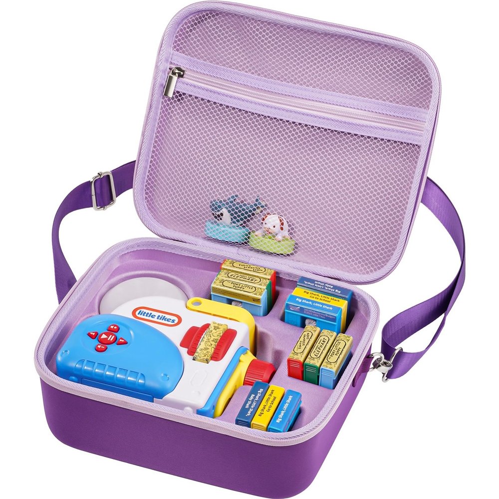 ProCase Hard Carrying Case for Little Tikes Story Dream Machine Starter Set, Kids Large Toy Bag Travel Portable Storage Box for Boy Girl Littles Character Books, Container with Shoulder Strap -Purple