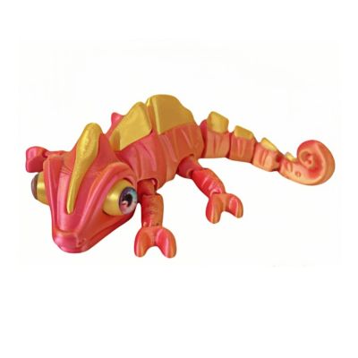 3D Printed Chameleon Model, Cool hinged Gradient Color Simulation Chameleon Statue 5.12 inches with Movable Joints, Suitable for Birthday Desktop Decoration Gifts (Red)