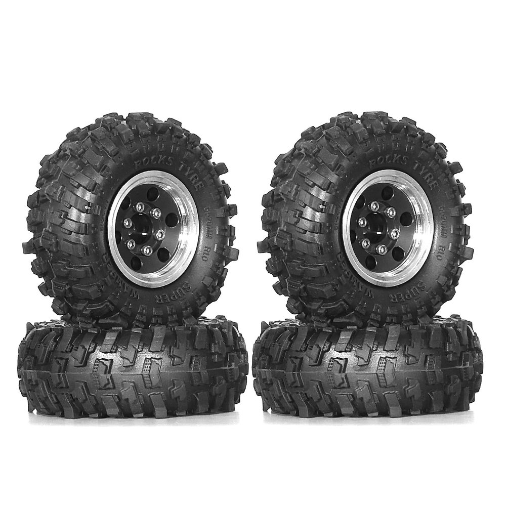 4pcs 51mm 1.0" Metal Beadlock Tire Set Compatible with 1/18 1/24 RC Crawler Car Upgrade Parts Accessories(Black)