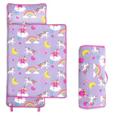Toddler Nap Mat Extra Large 50 in*20 in Boys Sleeping Mat/Removable Pillow -Purple Unicorn- Carry Handle with Straps Closure,Nap Mat for Preschool Kindergarten, Sleeping Bag