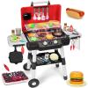 Kids Play Kitchen Toys, Kids BBQ Grill Playset with Smoke Sound Light, 2-Layer Barbecue Toy with Wheels, Outdoor Play Food Toys Cooking Set for Toddlers 3-5, Birthday for Boys Girls view 1