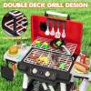 Kids Play Kitchen Toys, Kids BBQ Grill Playset with Smoke Sound Light, 2-Layer Barbecue Toy with Wheels, Outdoor Play Food Toys Cooking Set for Toddlers 3-5, Birthday for Boys Girls view 2