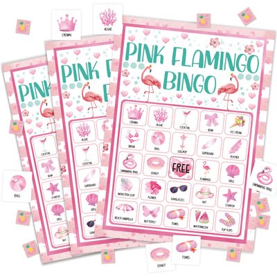 Flamingo Bingo Game Cards For Adults, Pink Flamingo Bingo Cards Game For Family Hawaiian Holidays Friends Gatherings, Ideal For Summer Luau Party Game, 24 Players Birthday Party Supplies Favors, 008
