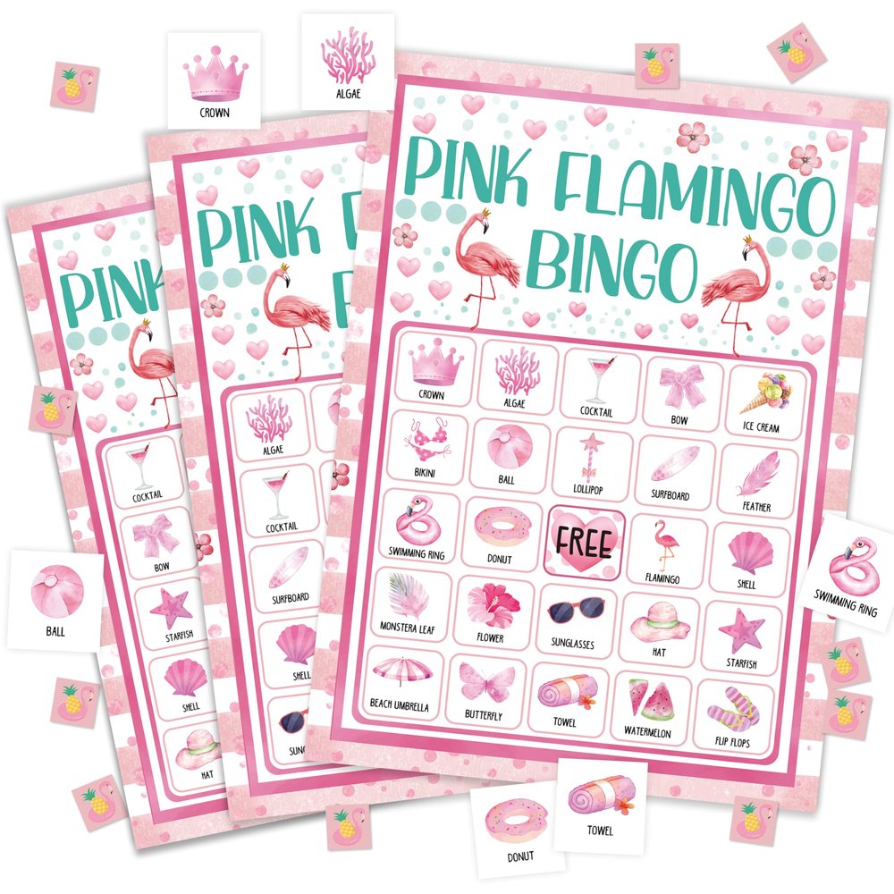 Flamingo Bingo Game Cards For Adults, Pink Flamingo Bingo Cards Game For Family Hawaiian Holidays Friends Gatherings, Ideal For Summer Luau Party Game, 24 Players Birthday Party Supplies Favors, 008