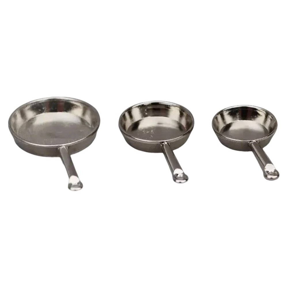 1/12 Scale Dollhouses Kitchen Accessory Metal Pans Set 3Size Miniature Frying Pans for Craft Project Model Kitchen Setti