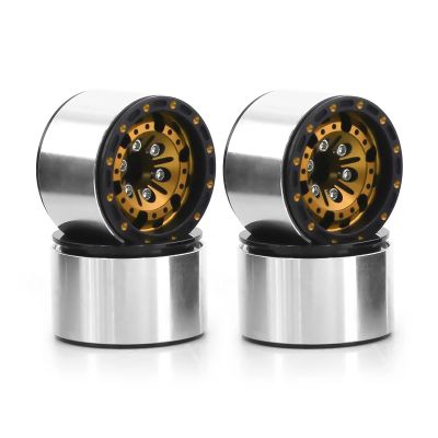 4pcs 1.0" Metal Beadlock Hub Rim Compatible with 1/18 1/24 RC Crawler Car Upgrade Parts(Yellow)