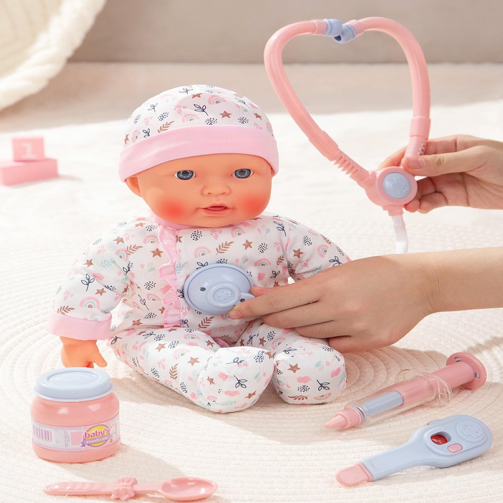 Mother Love Interactive Baby Dolls Toy Doctor Kit ,16 Inches Dolls with Heartbeat Sound Stethoscope, Pretend Role Play Accessories Set - Medical Checkup Playset Gift Pack, for 3+ Year Old Girls