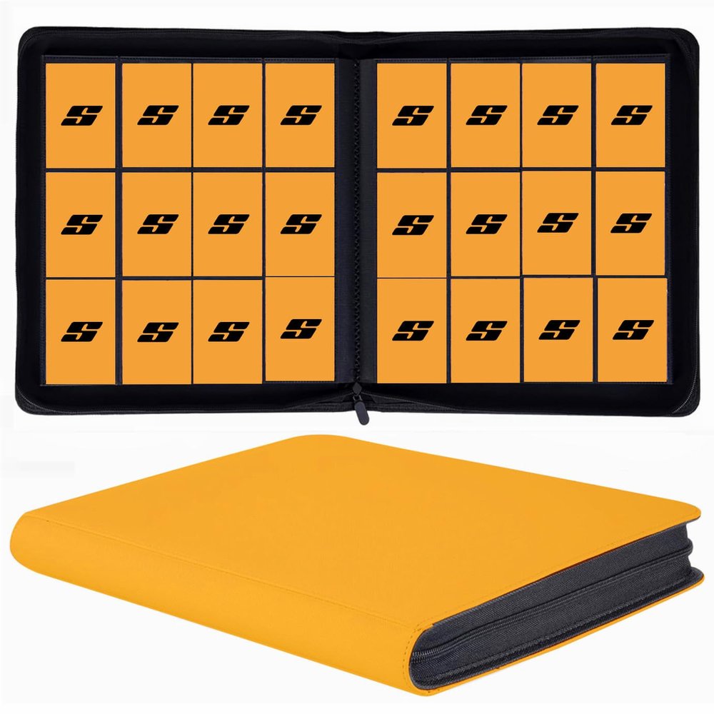 12 Pocket 720 Pockets Trading Card Binder, Ringless Side Loading Card Holder Album, Trading Card Album Fit for YuGiOh, MTG, TCG, Game, Sports, Business Cards (Yellow)
