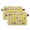 Maunzc Yellow Gingham Butterflies Storage Bins Collapsible Storage Basket with Metal Frame, Fabric Shelves Bins Closet Baskets with Handles, 2-Pack view 1