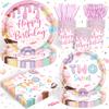 120PCS Two Sweet Birthday Party Supplies Two Sweet Donut Ice Cream Decorations for Baby Girl 2nd Second Birthday Tableware Set Plates Napkins Cups Set for 20 Guests view 1