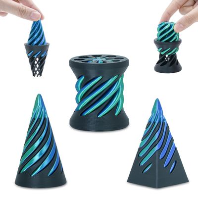 3 Packs Impossible Spiral Cone Fidget Toys,3D Printed Pyramid Passthrough Sculpture,Mini Sensory Toy for Stress Relief Anxiety,Stocking Stuffers for Adults & Kids Gifts (Green Black)