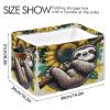 Maunzc Sloth Sunflower Cartoon Storage Bins Collapsible Storage Basket with Metal Frame, Fabric Shelves Bins Closet Baskets with Handles, 2-Pack view 3