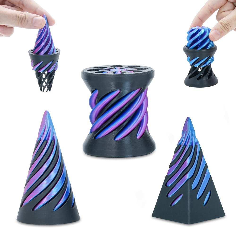 3 Packs Impossible Spiral Cone Fidget Toys,3D Printed Pyramid Passthrough Sculpture,Mini Sensory Toy for Stress Relief Anxiety,Stocking Stuffers for Adults & Kids Gifts (Blue Black)