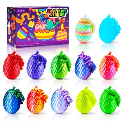 Impossmaker 12PCS 3D Dragon Eggs with Dragon Inside, Easter Basket Stuffers Mini Easter Egg Set Articulated Unique Easter Basket Essentials for Adults Kids