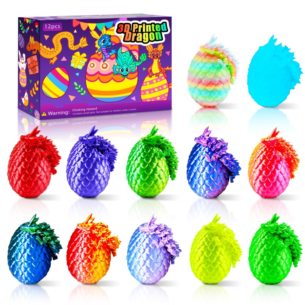 Impossmaker 12PCS 3D Dragon Eggs with Dragon Inside, Easter Basket Stuffers Mini Easter Egg Set Articulated Unique Easter Basket Essentials for Adults Kids